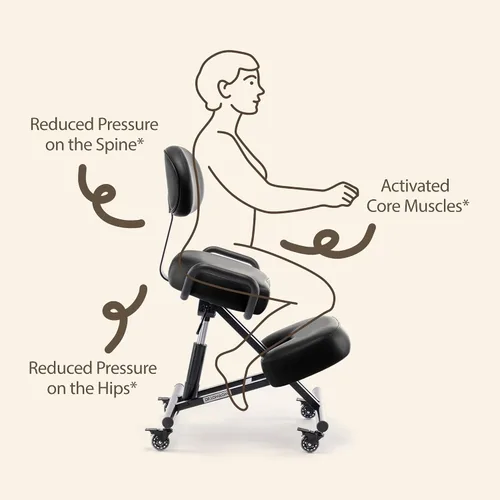 Miniatura 4 de AKONI 512B Silla ergonómica con respaldo, mejora la postura, cojines gruesos, ruedas de bloqueo para el hogar y la oficina, AKONI 512B (negro)