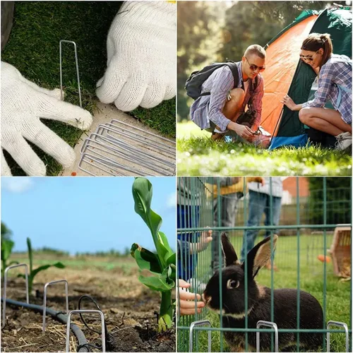 Miniatura 4 de 50 grapas de estacas de jardín + 50 juntas, grapas de paisaje de césped de 6 pulgadas, pasadores galvanizados en forma de U de calibre 11, pasadores