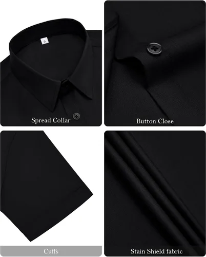 Miniatura 6 de Siliteelon - Camisas de vestir con protección contra manchas, sin arrugas, de manga corta, color liso, con botones, para mujer