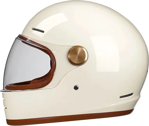 Casco retro para motocicleta Loyoriwy para adultos: Casco integral vintage con sistema de ventilación, diseño impermeable para motociclismo Blanco