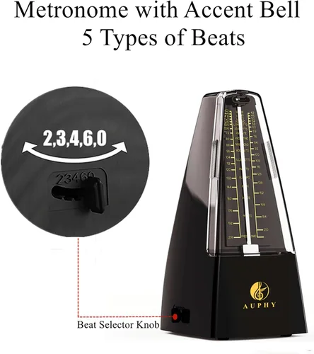 Miniatura 2 de Metrónomo mecánico con campana de acento, forma clásica, ritmo preciso, múltiples modos de ritmo, adecuado para piano, guitarra, batería, violín