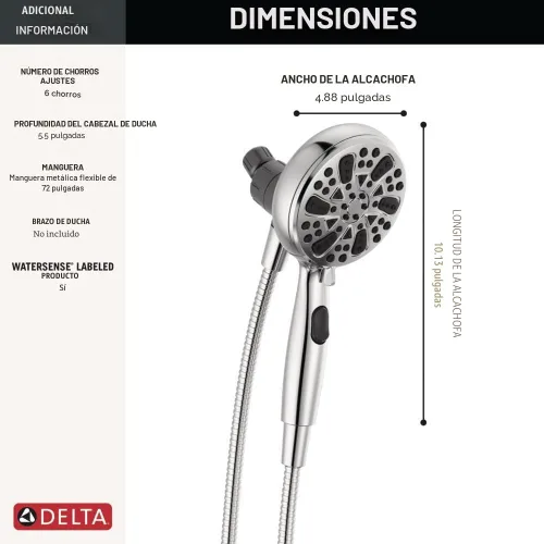 Miniatura 3 de Delta Faucet 6-Spray SureDock - Cabezal de ducha magnético con rociador de mano, cabezal de ducha cromado con manguera, cabezales de ducha y duchas