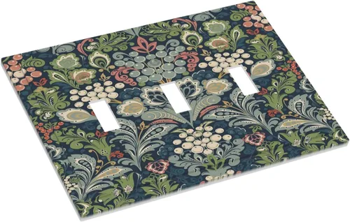 Miniatura 3 de William Morris Floral Boho Azul Medianoche Flor Bohemia Cubierta Decorativa para Interruptor de Luz de 3 Vías Placa de Pared de Triple Palanca de 3