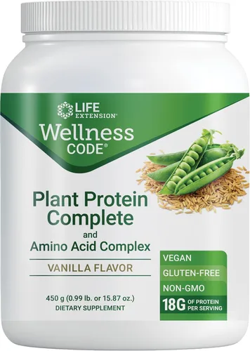 Life Extension Wellness Code® Complejo Completo de Proteína Vegetal y Aminoácidos (vainilla), Proteína en polvo a base de plantas más aminoácidos de