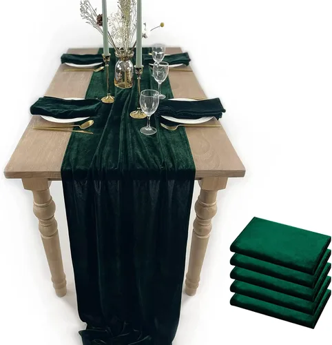 Miniatura 8 de Camino de mesa de terciopelo, decoración de recepción de boda de lujo de 10 pies, tela de terciopelo suave, superposición de lino para fiesta