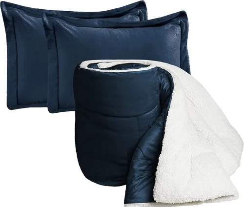 Elegant Comfort Juego de edredón sherpa ultra afelpado de 3 piezas, color sólido y esponjoso, reverso sherpa, apto para todas las estaciones, peso