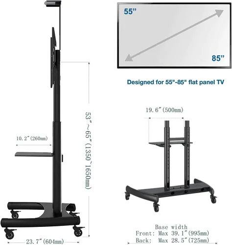 Miniatura 4 de NB North Bayou Soporte de TV móvil con ruedas para pantalla plana de plasma LCD LED OLED de 55 a 80 pulgadas de hasta 200 libras AVA1800-70-1P