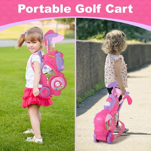 Miniatura 7 de Juego de golf para niñas y niños de 1, 2, 3, 4 años, carrito de golf mejorado para niños con 3 palos y 8 bolas, juguetes deportivos para interiores