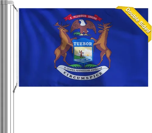 AZCOVER - Bandera de Michigan de 3 x 5 pies, 3 capas de doble cara del estado de Michigan con 2 ojales de latón y cabecera de lona, pancarta
