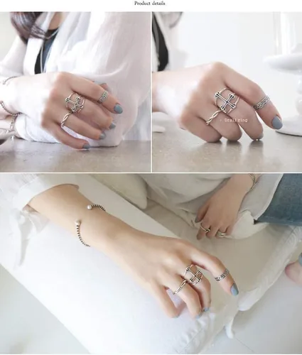Miniatura 35 de CANDYFANCY Anillo de nudo celta de plata de ley 925 abierto para el dedo medio nudillo para mujer, tamaño ajustable 4-7