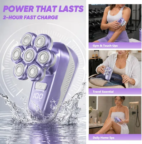 Miniatura 7 de Afeitadora eléctrica para mujeres, maquinilla de afeitar eléctrica con cabezales de afeitado magnéticos 7D, kit de recortadora de cabeza calva