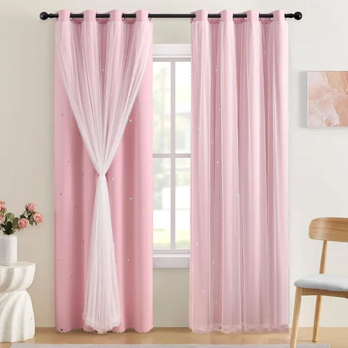 Miniatura 20 de XiDi Cortinas opacas con estrellas para habitaciones de niños, cortinas verdes para ventana de dormitorio de niños, azul y gris, 52 pulgadas de Azul