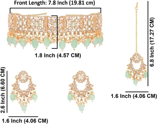 Miniatura 5 de Efulgenz Antique Gold Tone Choker Necklace Maangtikka and Earrings Set Indian Jewelry Sets for Women Indian Bridal Sets Ethnic Faux Kundan Crystal