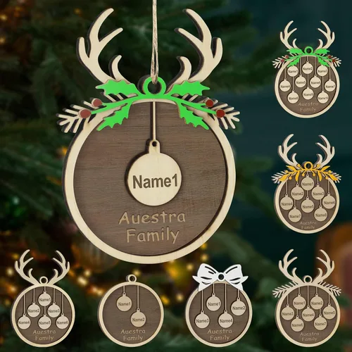 Miniatura 9 de Adornos de Navidad personalizados, familia de 1 nombre, adornos de Navidad de madera personalizados, decoración personalizada, decoración de árbol