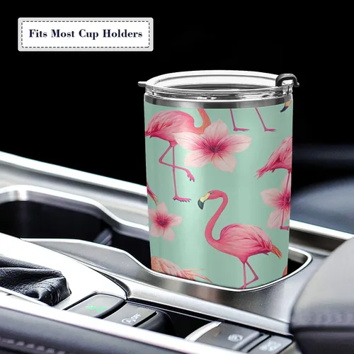 Miniatura 5 de Vaso de 20 onzas con tapa y pajilla, de acero inoxidable aislado al vacío, taza de café y agua, hermosa taza de viaje de flamenco rosa, taza térmica