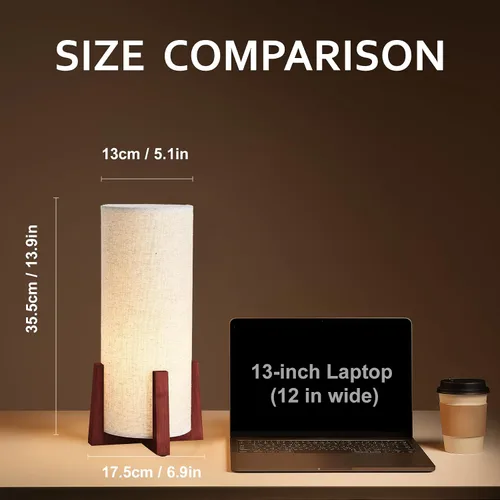 Miniatura 2 de KUNJOULAM Modernas lámparas de mesa pequeñas, lámpara de mesita de noche con pantalla de tela de lino, lámpara de mesa cilíndrica de 13.9 pulgadas