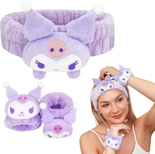 Miniatura 9 de Set de Diadema y Muñequera de Spa Kawaii para Lavado Facial, Lindas Diademas de Cuidado de la Piel Suave para Mujeres y Niñas, Diadema de Maquillaje