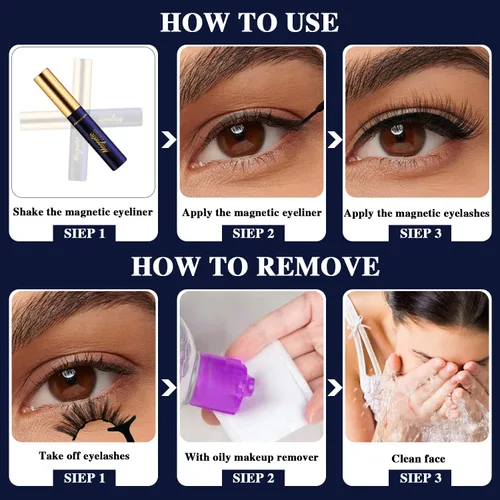 Miniatura 5 de Pestañas magnéticas de aspecto natural con delineador de ojos, 10 pares reutilizables, encantadores, kit de pestañas magnéticas de ojo de gato