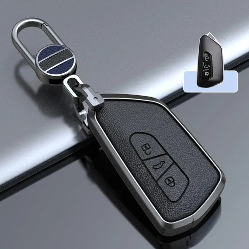 Miniatura 3 de SANRILY Funda para llavero de metal y cuero de alta calidad sin llave para VW ID.4 2020 Skoda Octavia Seat Leon MK4 Funda para llave VW Golf 8 Negro