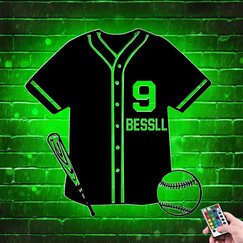 Miniatura 9 de Letrero de metal de jersey deportivo personalizado con luz LED, nombre y número personalizado, letrero de neón con nombre personalizado, decoración