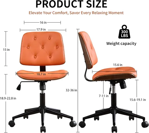 Miniatura 2 de VipDesk Silla pequeña de oficina en casa, silla de escritorio sin brazos con respaldo medio con giro de 360° y ruedas, silla de computadora moderna