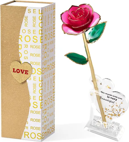 Miniatura 9 de Mikasol Rosa sumergida en oro de 24 quilates preservada para siempre, 1 paquete de flor del infinito decorativa, regalo romántico hecho a mano