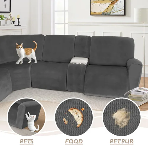 Miniatura 311 de Arfntevss Fundas de sofá seccional reclinable de terciopelo, Funda de sofá seccional de esquina para sofá reclinable, Funda elástica suave
