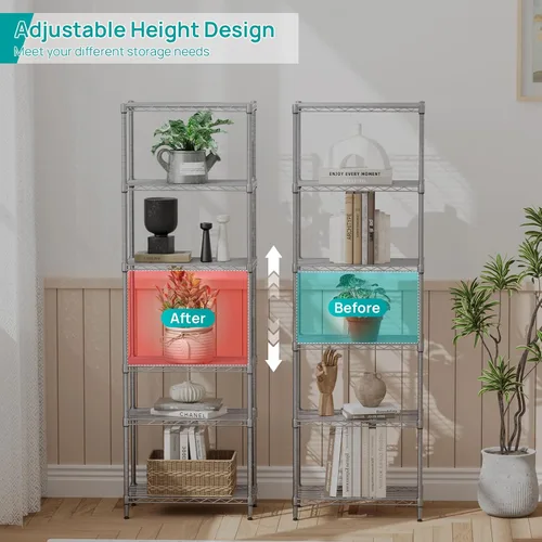 Miniatura 3 de SINGAYE - Estantería de alambre de 6 estantes, estante ajustable de metal para baño, organizadores y almacenamiento de alambre, armario, despensa