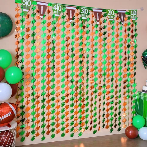 Miniatura 6 de LOLStar Decoraciones de fiesta de fútbol, paquete de 3 cortinas de flecos de papel de aluminio, 3.3 x 6.6 pies, accesorios de cabina de fotos verde
