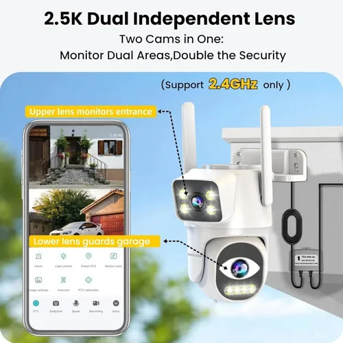 Miniatura 2 de Cámaras de seguridad inalámbricas para exteriores, cámaras WiFi de doble lente para seguridad del hogar, alarma de luz de seguimiento automático