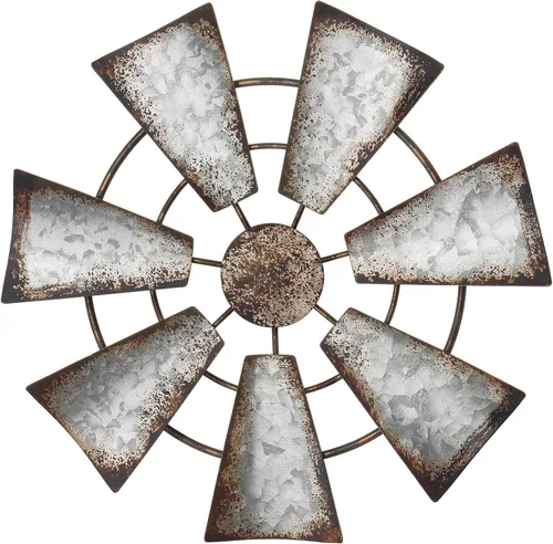 Mkono Molino de viento pequeño de 11.5 pulgadas, decoración de pared de hierro rústico para colgar en la pared, adorno de pared de metal para