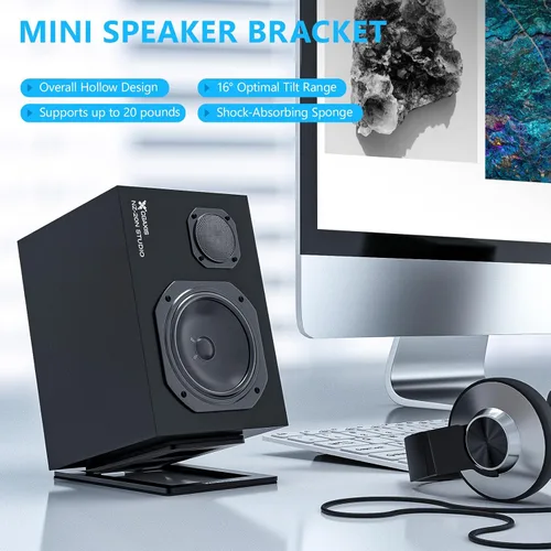 Miniatura 5 de C-1 Soportes de altavoz de escritorio para altavoces pequeños, soportes inclinados de acero para altavoces de computadora (par), 15.2 pulgadas