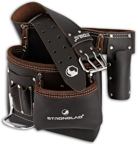 STRONGLAD Cinturón de herramientas de cuero – Bolsa utilitaria curtida al aceite de 6 bolsillos – Se ajusta a cinturas de 29–46" | Cinturón duradero