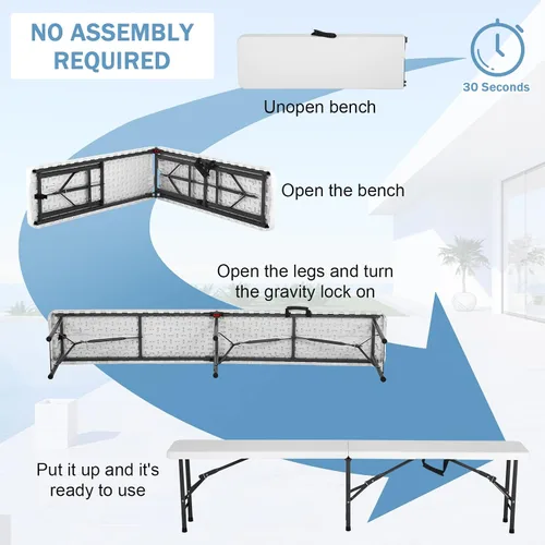 Miniatura 6 de Bancos plegables de plástico de 6 pies, paquete de 2, banco portátil para exteriores con asa y cerradura para picnic, camping, comedor, fútbol