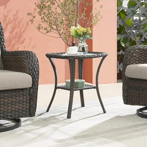 Miniatura 71 de Belord Juego de muebles de exterior, sillas de mimbre para patio, muebles de ratán de 3 piezas con mesa auxiliar, juegos de sillas bistró de patio