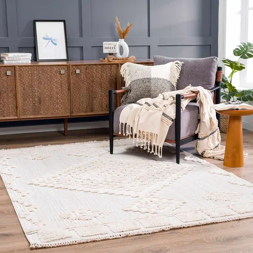 Miniatura 11 de Hauteloom Aria - Alfombra para sala de estar y dormitorio, con borde geométrico de medallón de diamante, envejecida, bohemio, transicional, tribal