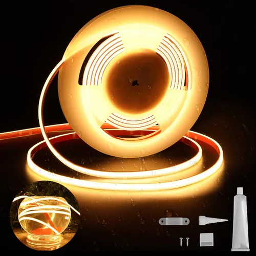 Miniatura 9 de dephen Tira de luces LED COB para exteriores de 16.4 pies, DC24 V 4000 K, 528 LEDS/m, IP67 impermeable cortable con cinta 3M para el hogar, balcón
