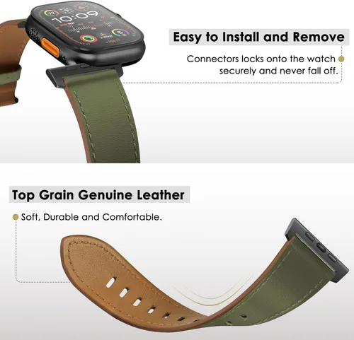 Miniatura 3 de UUPWPOKT - Correa de cuero compatible con Apple Watch Ultra 3/2/1 de 49/46/45/44/42 mm, correa de cuero genuino para iWatch Ultra Series 11 10 9 8 7