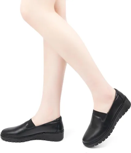 Miniatura 6 de VJH confort Mocasines de mujer con punta redonda para caminar cómodos, con soporte de arco (negro, 9), Negro