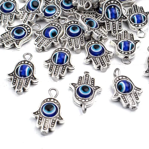Miniatura 3 de Aylifu Dijes de marco de cuentas de mano Hamsa, 30 piezas de dije de mal de ojo Hamsa con símbolo de mano de Fátima para bricolaje, collar y pulsera