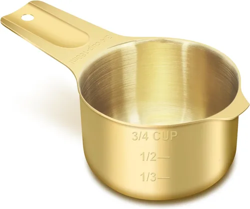 Miniatura 6 de 1 taza (8.1 fl oz 8 oz 240 cc) taza medidora de acero inoxidable, taza medidora de metal para cocinar y hornear (dorado)