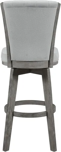 Miniatura 5 de Juego de 2 sillas de comedor giratorias de altura de mostrador con estructura de madera maciza tapizada de tela copetuda para juegos de mesa
