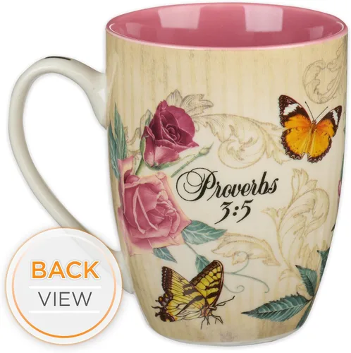 Miniatura 7 de Christian Art Gifts Taza de café de cerámica con diseño de rosas rosadas y mariposas amarillas – Taza de 12 oz. sin plomo, taza inspiradora