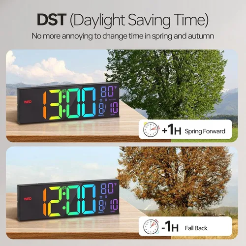 Miniatura 7 de JALL Reloj de pared digital grande de 16.2 pulgadas con segundos, sincronización Bluetooth, alarma LED grande, color RGB, temperatura DST para aula