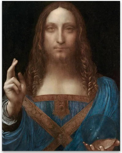 Salvator Mundi - Póster de 11 x 14 pulgadas, retrato cristiano de Leonardo da Vinci, pintura al óleo de reproducción de Jesucristo, Salvador del