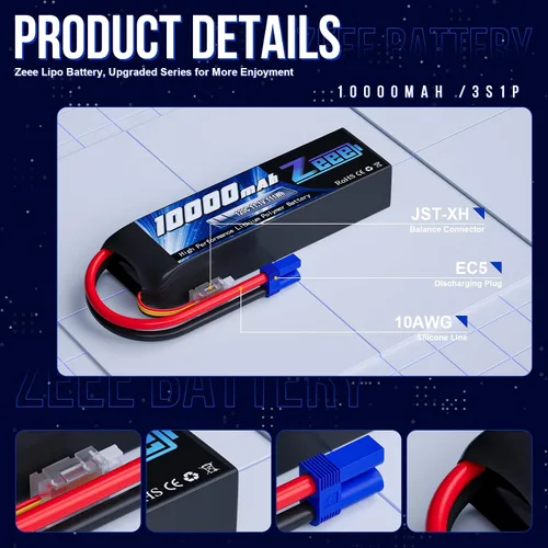 Miniatura 3 de Zeee 3S Lipo Batería 10000mAh 11.1V 120C con conector EC5 Soft Case RC Batería para RC Car Truck Tank Racing Hobby modelos (paquete de 2)