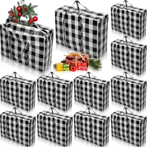 12 bolsas de almacenamiento extra grandes de 27 x 20 pulgadas, caja de almacenamiento a cuadros de gran tamaño, contenedores resistentes para Negro