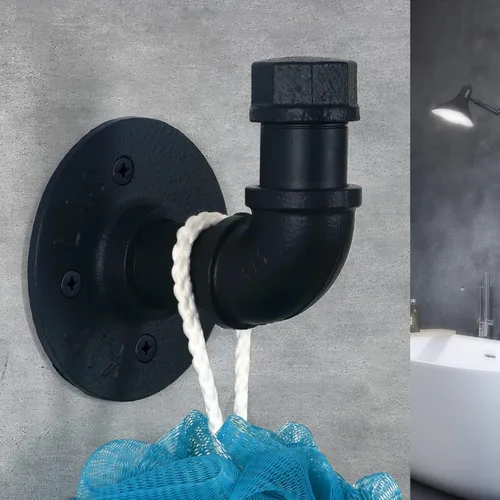 Miniatura 3 de HouseAid Soporte para toallas de hierro industrial, gancho rústico para bata de baño, estilo vintage, montaje en pared, negro mate (paquete de 4)