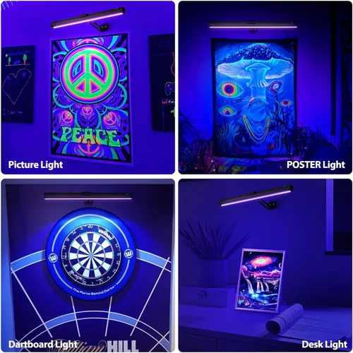 Miniatura 7 de Onforu Luz Negra para Tapiz de Luz Negra, Luz de Imagen Recargable de 15 Pulgadas con Control Remoto, Barra de Luz Negra de 4000mAh para Póster