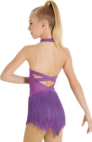 Miniatura 2 de Balera Vestido de mujer estilo halter para bailar y bailar, elastano lustre, con falda de flecos